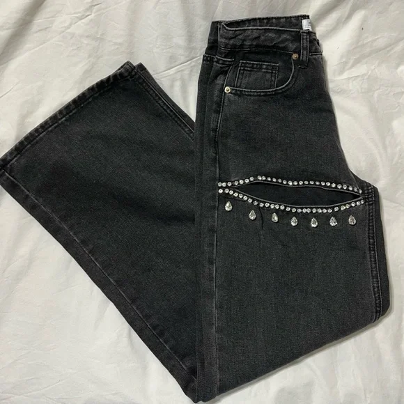 Forever 21 Black Straight-Leg Jeans with Crystal Trim - Picture 6 of 6